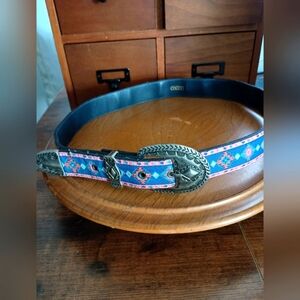 Southwestern Belt Womens Fabric Covering Pink and Blue Diamond